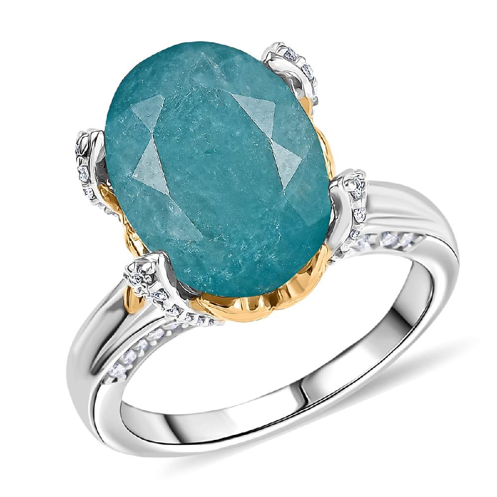 D'Joy Grandidierite Moissanite Ring in 18K Vermeil YG and Rhodium Over Sterling Silver 7.25 ctw