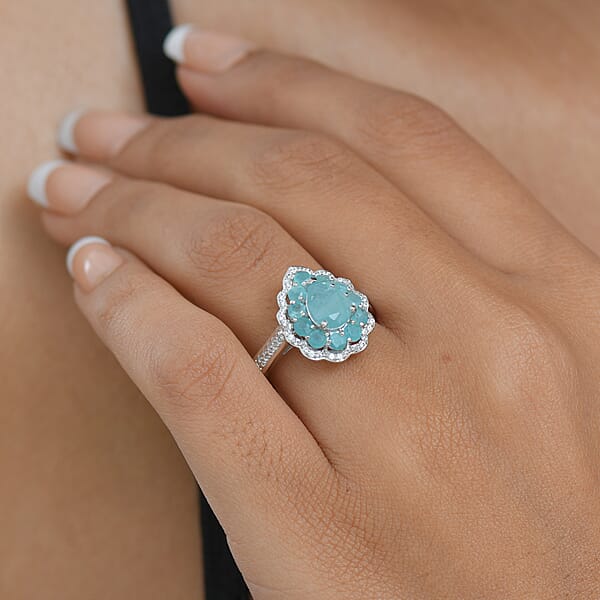 D'Joy Grandidierite White Zircon Floral Ring In Rhodium Over Sterling Silver 2.40 Ctw