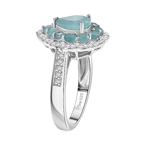 D'Joy Grandidierite White Zircon Floral Ring In Rhodium Over Sterling Silver 2.40 Ctw