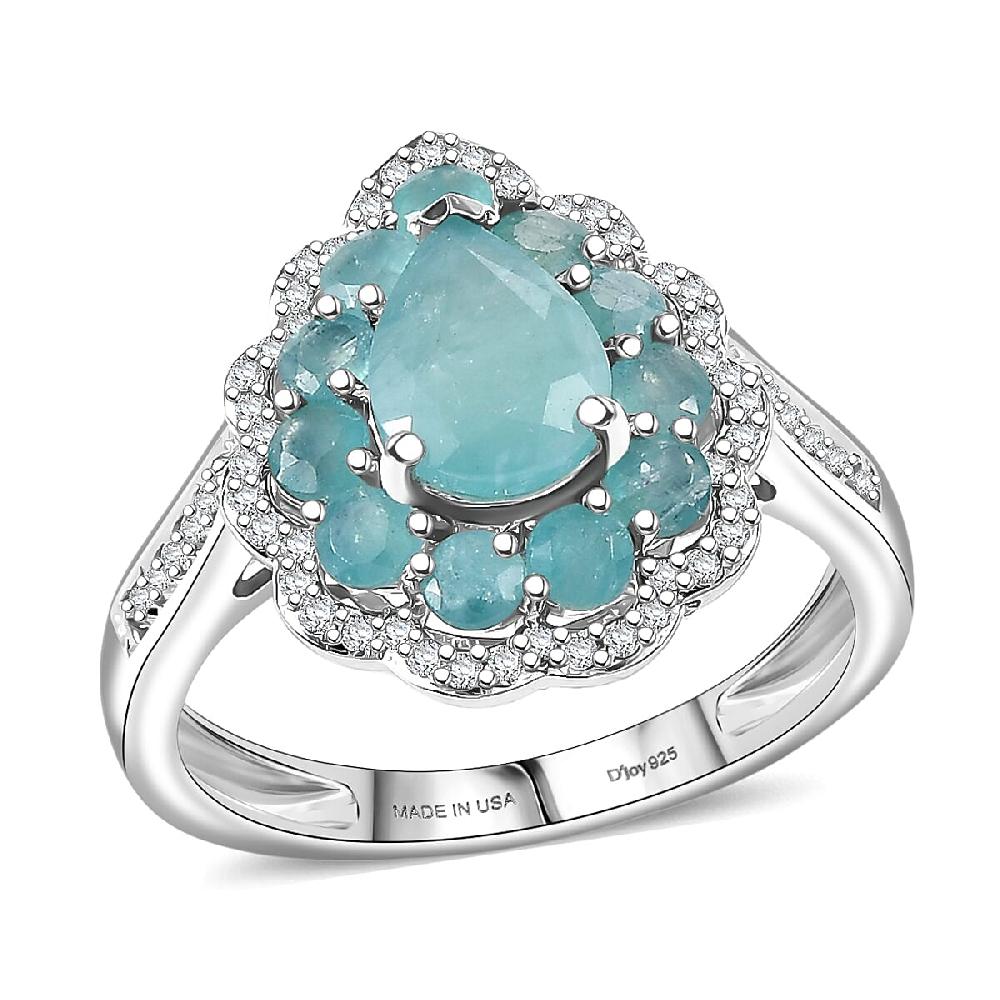 D'Joy Grandidierite White Zircon Floral Ring in Rhodium Over Sterling Silver 2.40 ctw