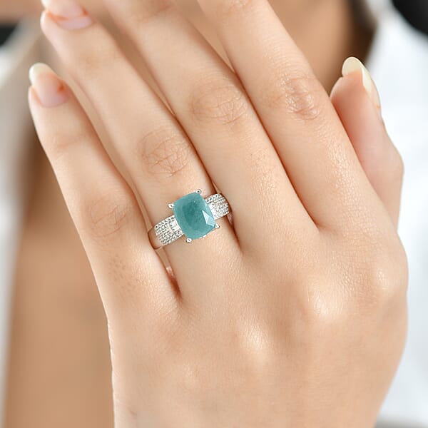 D'Joy Grandidierite White Zircon Serenity Ring In Rhodium Over Sterling Silver 3.40 Ctw