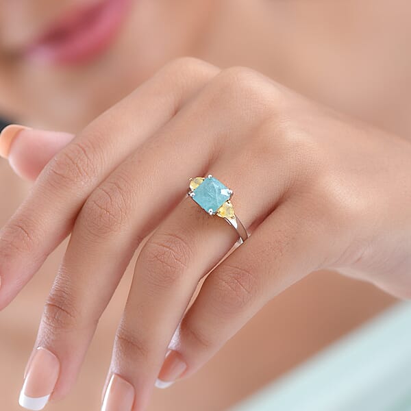 D'Joy Grandidierite Yellow Sapphire Heart Art Deco Ring In 18K Vermeil YG And Rhodium Over Sterling Silver 3.20 Ctw