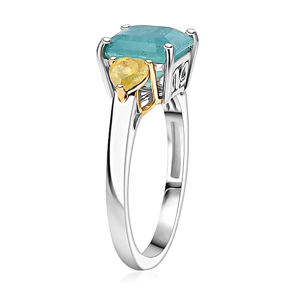 D'Joy Grandidierite Yellow Sapphire Heart Art Deco Ring In 18K Vermeil YG And Rhodium Over Sterling Silver 3.20 Ctw