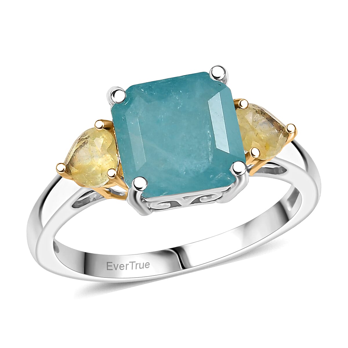 D'Joy Grandidierite Yellow Sapphire Heart Art Deco Ring in 18K Vermeil YG and Rhodium Over Sterling Silver 3.20 ctw
