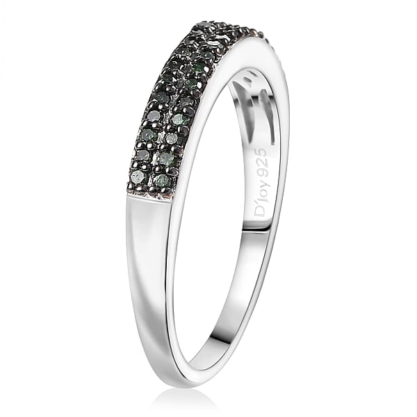 D'Joy Green Diamond 0.25 Ctw Double Row Band Ring In Rhodium Over Sterling Silver