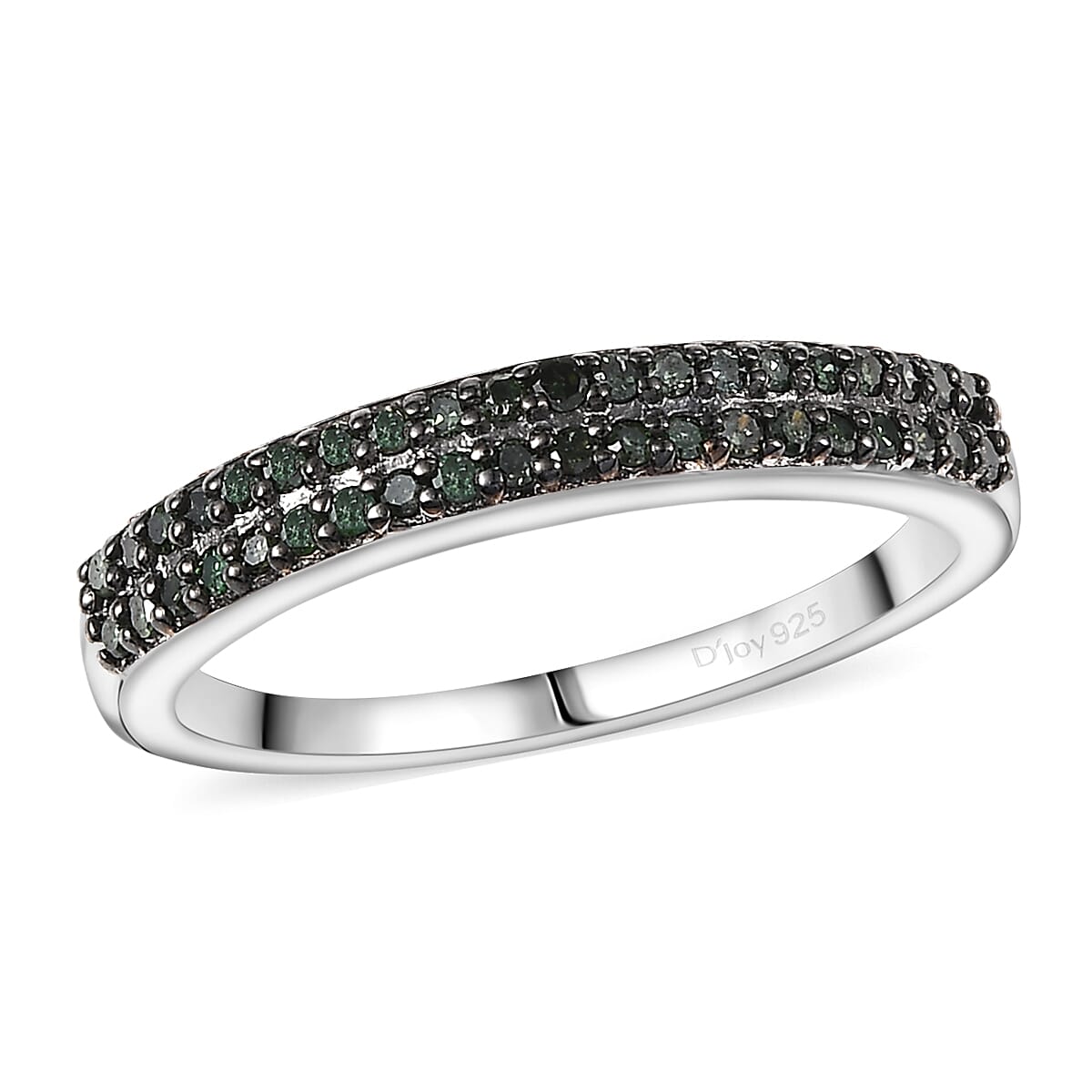 D'Joy Green Diamond 0.25 ctw Double Row Band Ring in Rhodium Over Sterling Silver