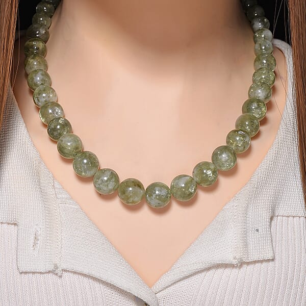 D'Joy Green Lepidolite Beaded 500 Ctw Necklace 20 Inches In Rhodium Over Sterling Silver