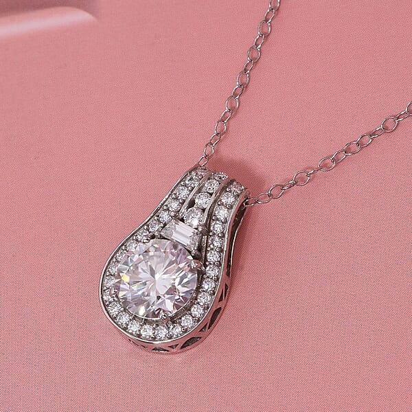 D'Joy Heart And Arrow Cut Moissanite 2.40 Ctw Bridge Pendant Necklace In Rhodium Over Sterling Silver 20 Inches