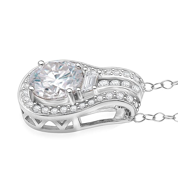 D'Joy Heart And Arrow Cut Moissanite 2.40 Ctw Bridge Pendant Necklace In Rhodium Over Sterling Silver 20 Inches