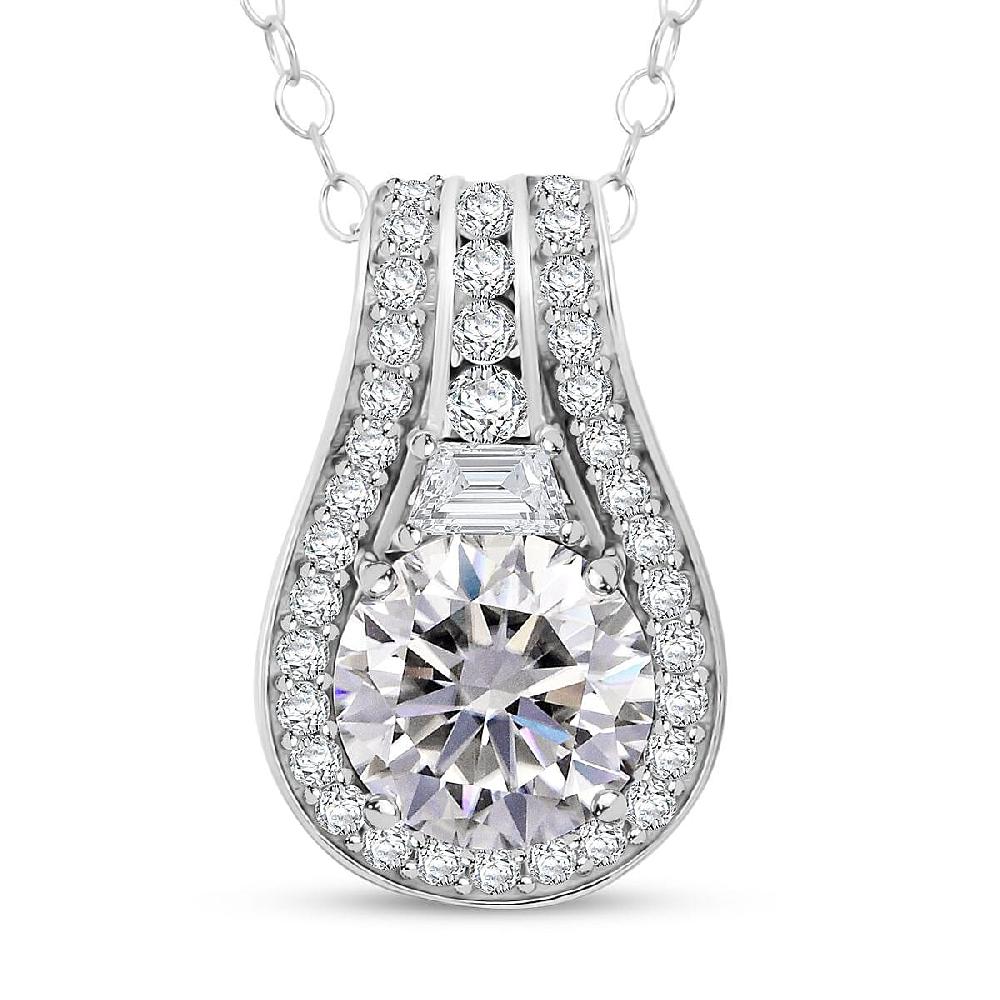 D'Joy Heart and Arrow Cut Moissanite 2.40 ctw Bridge Pendant Necklace in Rhodium Over Sterling Silver 20 Inches
