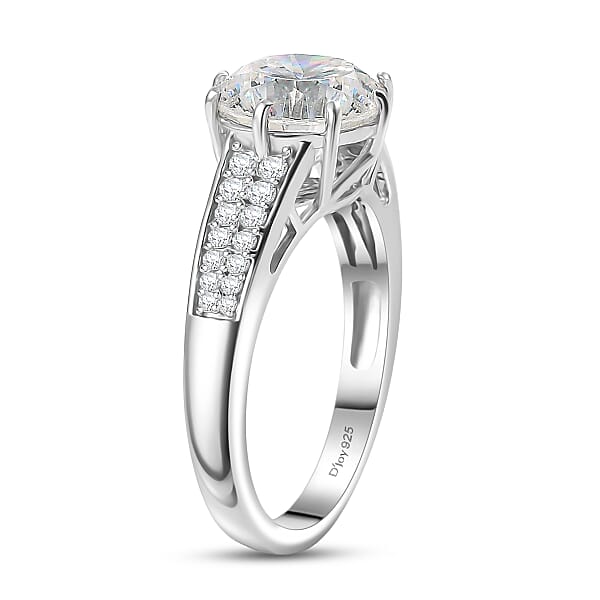 D'Joy Heart & Arrow Cut Strontium Titanate And Moissanite 4.50 Ctw Classic Solitaire Ring In Rhodium Over Sterling Silver
