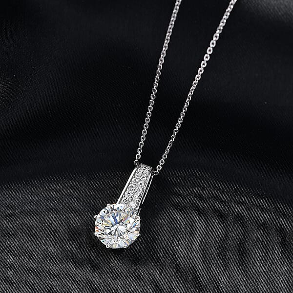 D'Joy Heart & Arrow Cut Strontium Titanate And Moissanite 4.50 Ctw Classic Solitaire Pendant Necklace 20 Inches In Rhodium Over Sterling Silver