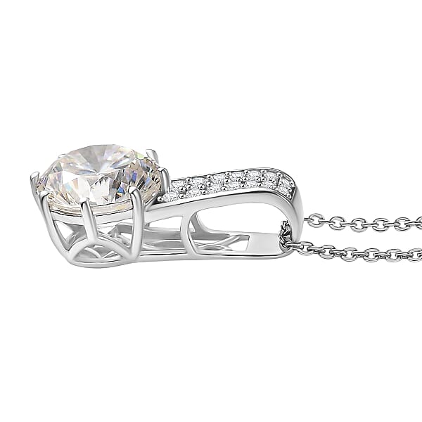 D'Joy Heart & Arrow Cut Strontium Titanate And Moissanite 4.50 Ctw Classic Solitaire Pendant Necklace 20 Inches In Rhodium Over Sterling Silver