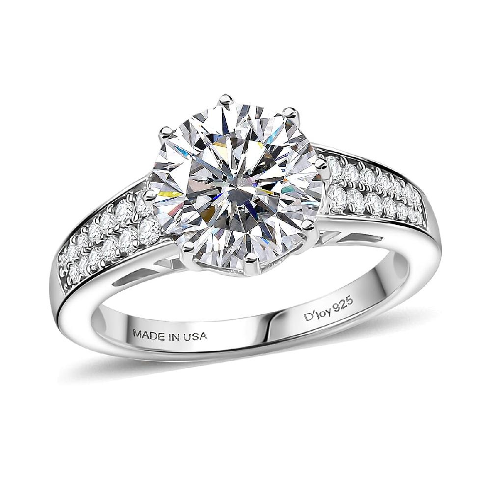 D'Joy Heart & Arrow Cut Strontium Titanate and Moissanite 4.50 ctw Classic Solitaire Ring in Rhodium Over Sterling Silver