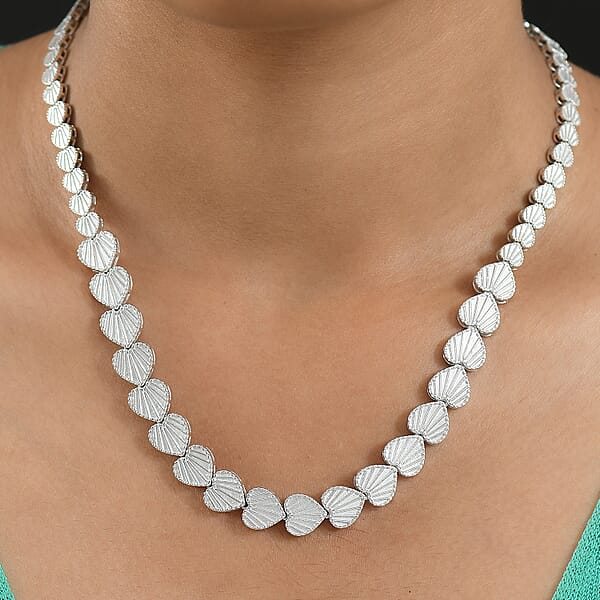 D'Joy Heart Link Necklace In Rhodium Over Sterling Silver 35.55 Grams 18 Inches