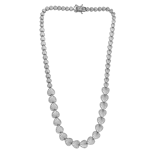D'Joy Heart Link Necklace In Rhodium Over Sterling Silver 35.55 Grams 18 Inches