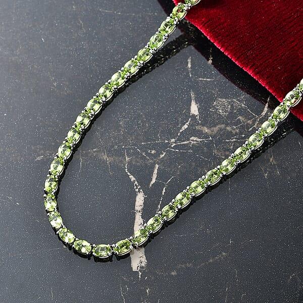 D’Joy Hebei Peridot 35.25 Ctw Vine In Garden Necklace In Rhodium Over Sterling Silver 18 Inches