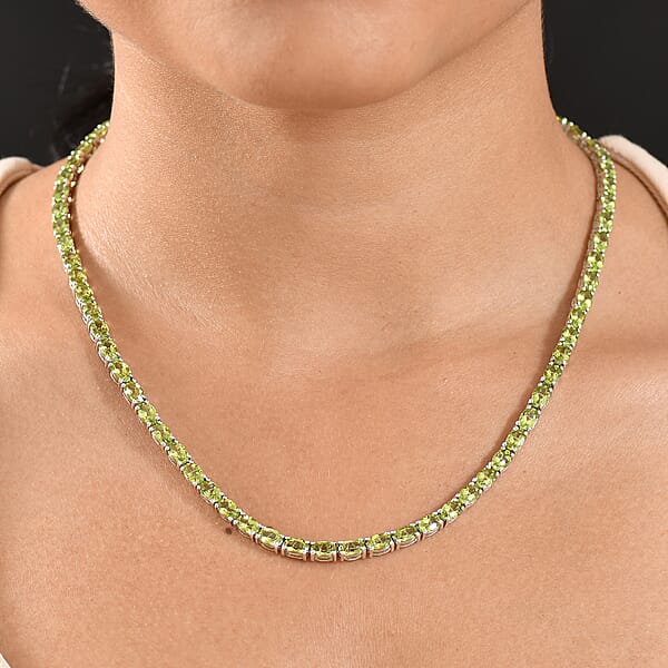 D’Joy Hebei Peridot 35.25 Ctw Vine In Garden Necklace In Rhodium Over Sterling Silver 18 Inches
