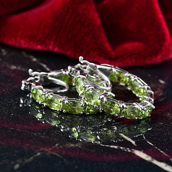 D'Joy Hebei Peridot 7.60 Ctw Hoop Earrings In Rhodium Over Sterling Silver