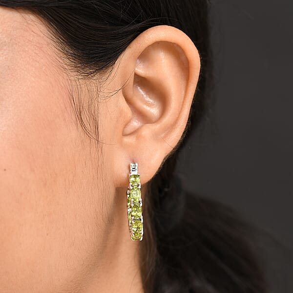 D'Joy Hebei Peridot 7.60 Ctw Hoop Earrings In Rhodium Over Sterling Silver