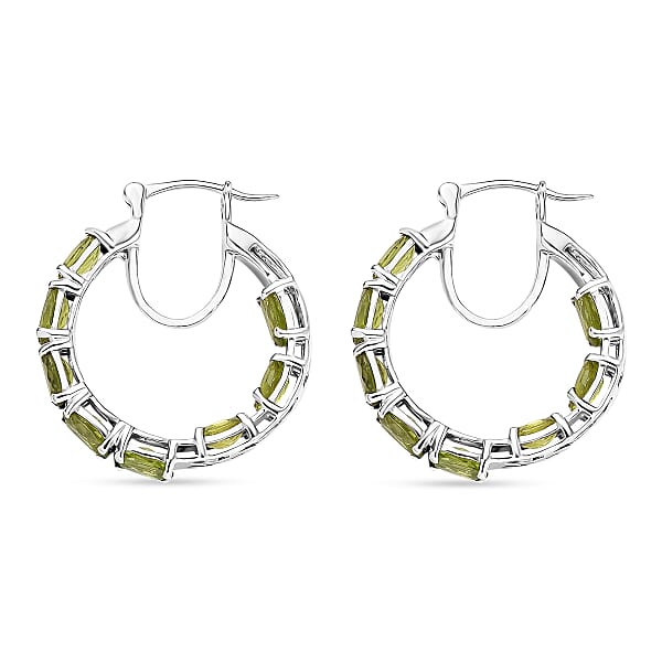D'Joy Hebei Peridot 7.60 Ctw Hoop Earrings In Rhodium Over Sterling Silver