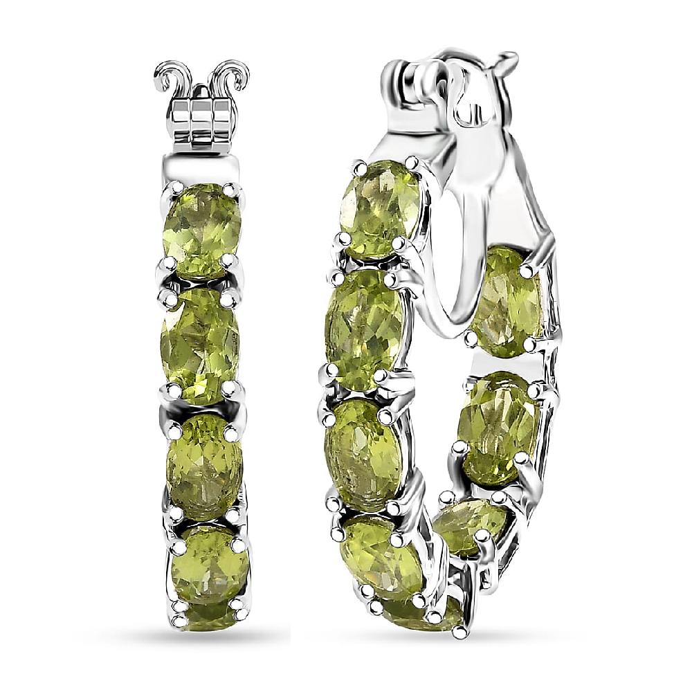 D'Joy Hebei Peridot 7.60 ctw Hoop Earrings in Rhodium Over Sterling Silver