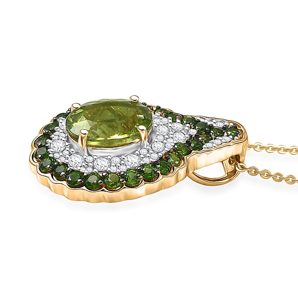D'Joy Hebei Peridot And Multi Gemstone 4.20 Ctw Classic Ornate Oval Pendant Necklace In 18K Vermeil Yellow Gold Over Sterling Silver 20 Inches