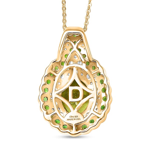 D'Joy Hebei Peridot And Multi Gemstone 4.20 Ctw Classic Ornate Oval Pendant Necklace In 18K Vermeil Yellow Gold Over Sterling Silver 20 Inches