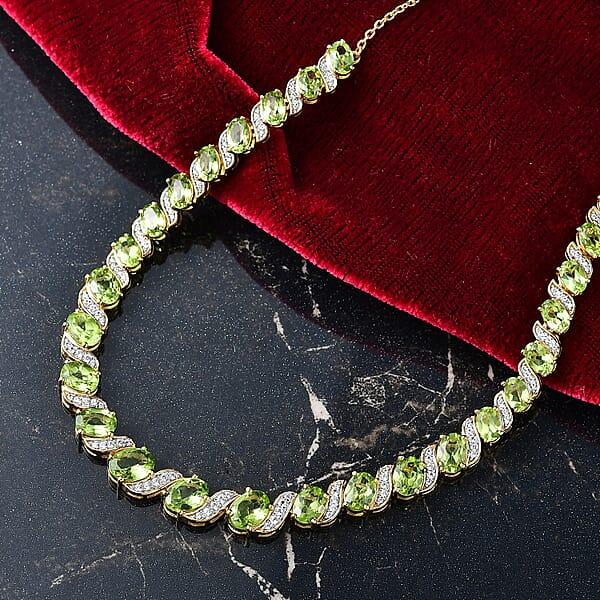 D'Joy Hebei Peridot And White Zircon 19.80 Ctw Vine Of Light Necklace In 18K Vermeil Yellow Gold Over Sterling Silver 18 Inches