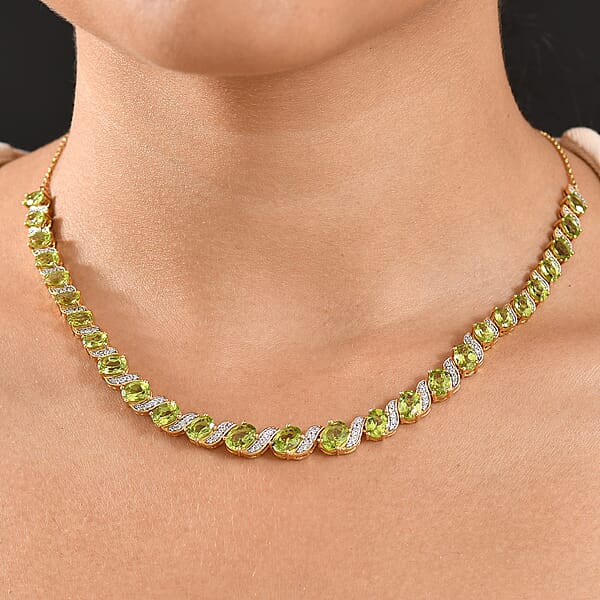 D'Joy Hebei Peridot And White Zircon 19.80 Ctw Vine Of Light Necklace In 18K Vermeil Yellow Gold Over Sterling Silver 18 Inches