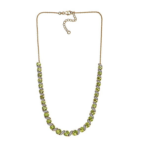 D'Joy Hebei Peridot And White Zircon 19.80 Ctw Vine Of Light Necklace In 18K Vermeil Yellow Gold Over Sterling Silver 18 Inches