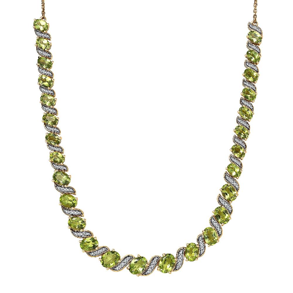 D'Joy Hebei Peridot and White Zircon 19.80 ctw Vine of Light Necklace in 18K Vermeil Yellow Gold Over Sterling Silver 18 Inches