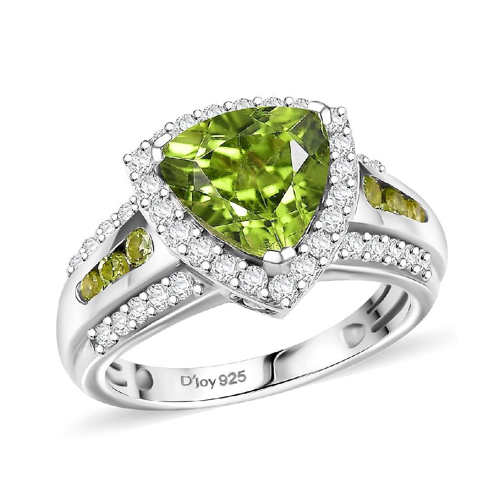 D'Joy Hebei Peridot and White Zircon 3.75 ctw Green Crest Ring in Rhodium Over Sterling Silver