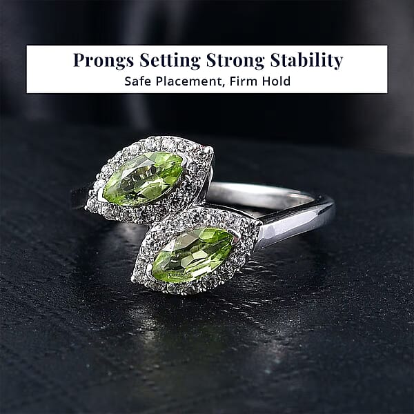 D'Joy Hebei Peridot White Zircon Ring In Platinum Over Sterling Silver 1.20 Ctw