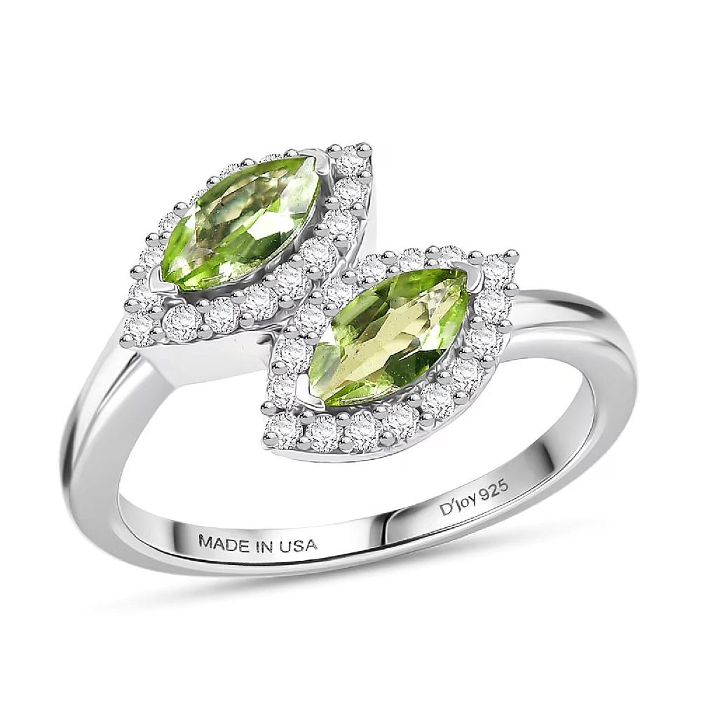 D'Joy Hebei Peridot White Zircon Ring in Platinum Over Sterling Silver 1.20 ctw