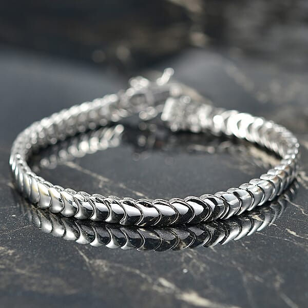 D'Joy Herringbone Linking Bracelet In Rhodium Over Sterling Silver (7.25 In) 14.70 Grams