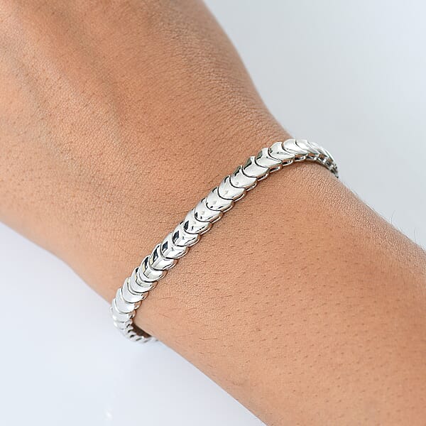D'Joy Herringbone Linking Bracelet In Rhodium Over Sterling Silver (7.25 In) 14.70 Grams