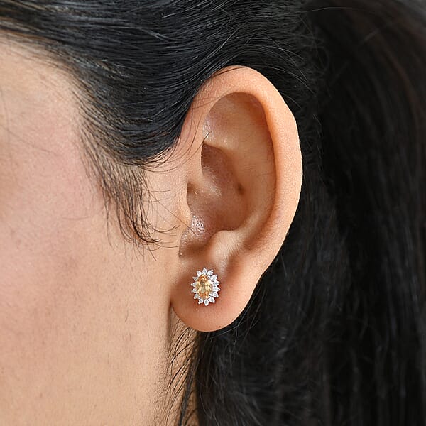 D'Joy Imperial Garnet Moissanite Sunburst Earrings In Rhodium Over Sterling Silver 1.40 Ctw