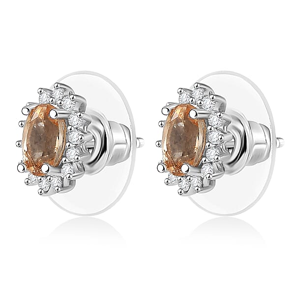 D'Joy Imperial Garnet Moissanite Sunburst Earrings In Rhodium Over Sterling Silver 1.40 Ctw