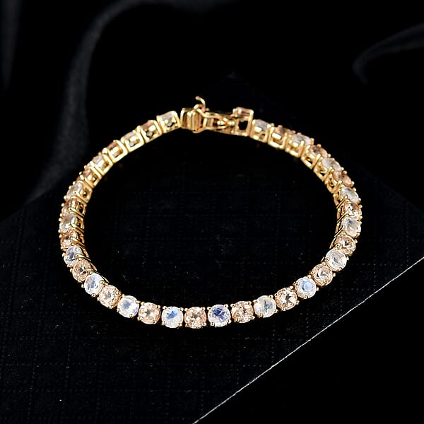D'Joy Imperial Garnet Rainbow Moonstone Bracelet In 18K Vermeil YG Over Sterling Silver 10.50 Ctw (6.50 Inches) (Del. In 8-10 Days)