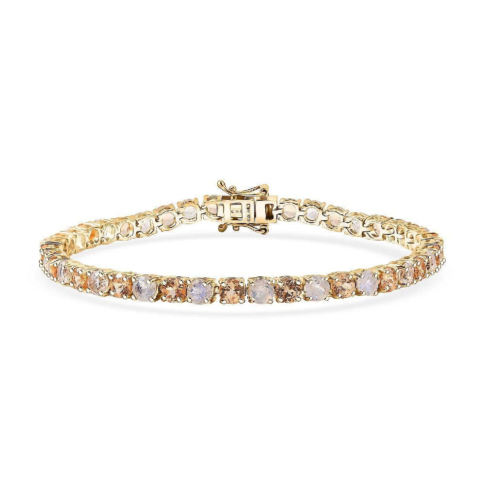 D'Joy Imperial Garnet Rainbow Moonstone Bracelet in 18K Vermeil YG Over Sterling Silver 10.50 ctw (6.50 Inches) (Del. in 8-10 Days)