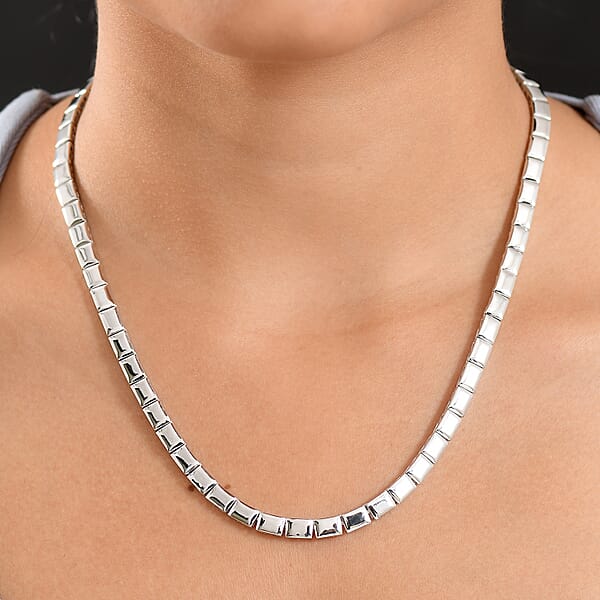 D'Joy In Rhodium Over Sterling Silver Bar Link Necklace 18 Inches 28.90 Grams