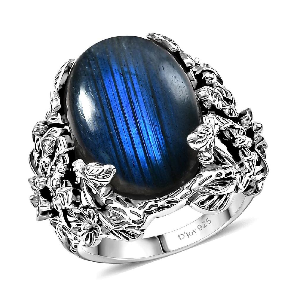 D'Joy Indian Artisan Crafted AAA Malagasy Labradorite 13.50 ctw Mystic Bloom Ring in Sterling Silver