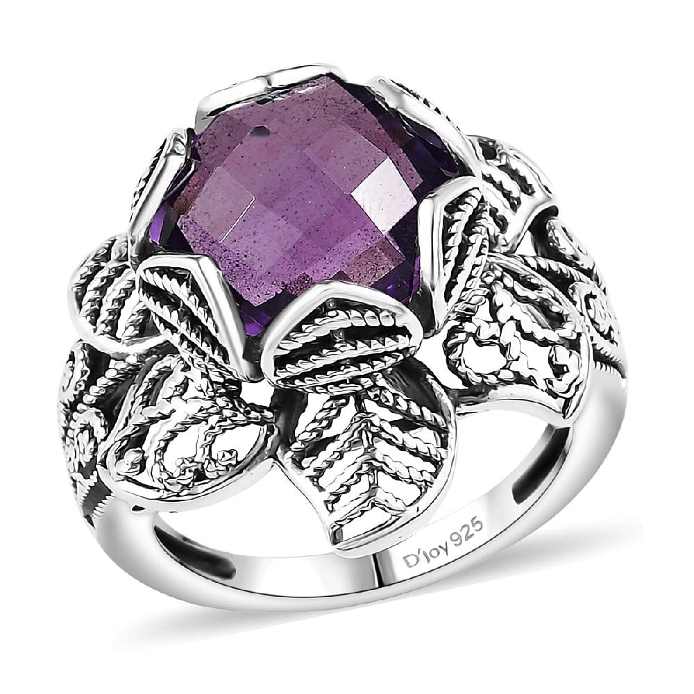 D'Joy Indian Artisan Crafted African Amethyst Ring in Black Oxidised Sterling Silver 5.60 ctw