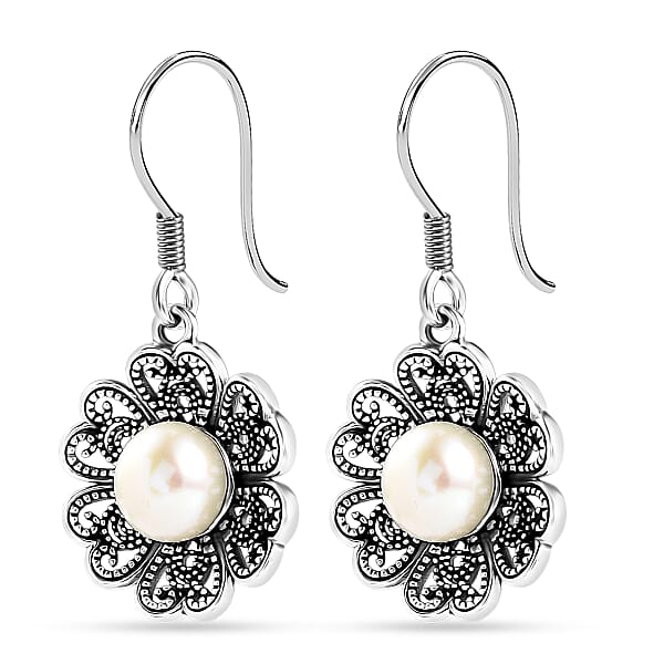 D'Joy Indian Artisan Crafted Freshwater Pearl Earrings In Oxidised Sterling Silver