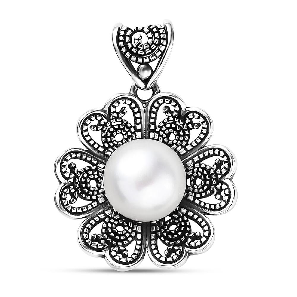 D'Joy Indian Artisan Crafted Freshwater Pearl Flower Petals Pendant without Chain in Sterling Silver
