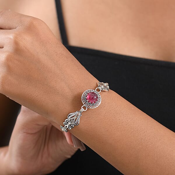 D'Joy Indian Artisan Crafted Premium Niassa Ruby (FF) 7.90 Ctw Bracelet In Black Oxidised Sterling Silver (7.25-8.25In)