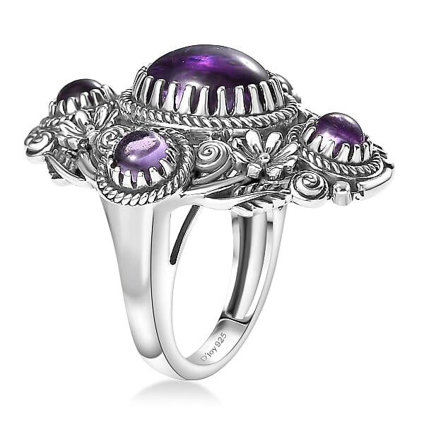 D'Joy Indian Artisan Crafted Premium Rose De France Amethyst 7.15 Ctw Ring In Black Oxidised Sterling Silver