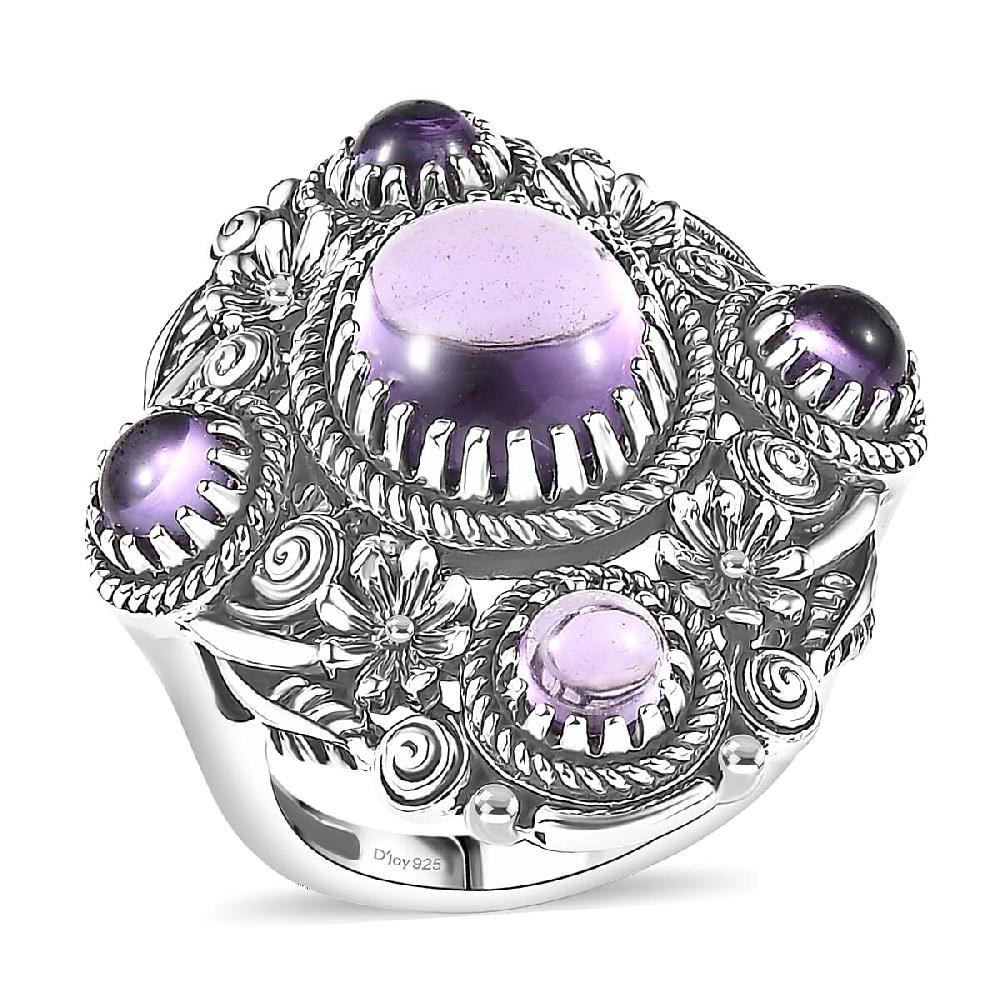 D'Joy Indian Artisan Crafted Premium Rose De France Amethyst 7.15 ctw Ring in Black Oxidised Sterling Silver