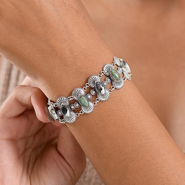 D'Joy Indian Artisan Crafted Premium White Buffalo And Tahoe Nevada Turquoise 9.70 Ctw Bracelet In Black Oxidised Sterling Silv (7.25 In)